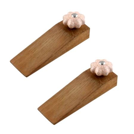 2 Pieces Baby Pink Crackle Ceramic Melon Wooden Door Stopper